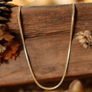 18k Gold plated Diamond Cut 3MM Thick Snake Chain Necklace 15"